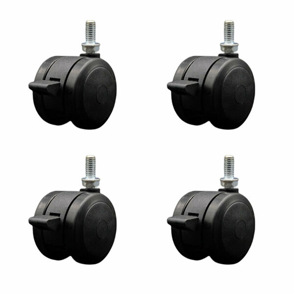 Service Caster 2'' Black Floor Safe Twin Wheel Casters with Brakes 3/8 Thread Stem , 4PK SCC-TS02S50-TPR-BLK-B-381634-4